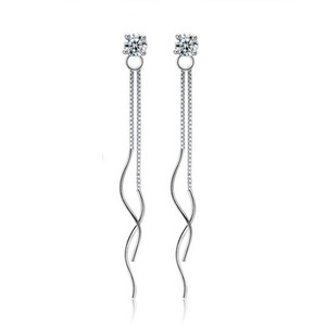 2PCS Copper Jewelry Women's Temperament Long Section Ear Thread Female Tassel Four Claw Earrings