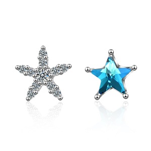 2PCS Copper Pentagram Earrings Asymmetric Simple Starfish Stud Exquisite Earrings for Women Simple Jewelry Gift