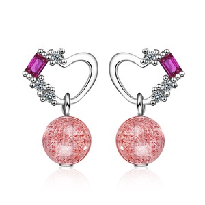 2PCS Copper Simple Geometry Heart Stud Earrings Pink Strawberry Creative Jewelry for Women