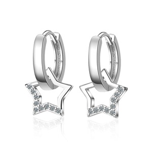 2PCS Copper Simple Hollow Star Pendant Hoop Earrings for Women Jewelry Party Gifts