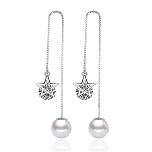 2PCS Copper Woman Fashion Jewelry Ear Line Pentagram Long Tassel Retro Earrings