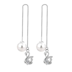 2PCS Copper Woman Fashion Jewelry Earring Long Tassel Retro Swan Earrings