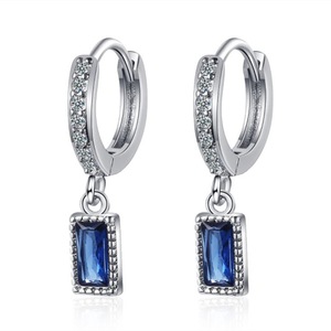 2PCS Copper Woman Fashion Jewelry Simple Blue Tassel Earrings