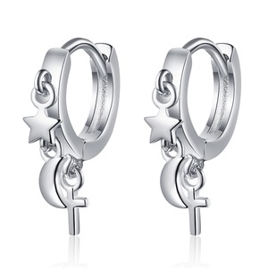 2PCS Copper Woman Fashion Jewelry Simple Star Moon Cross Earrings