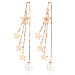 2PCS Copper Woman Jewelry Round Retro Cutout Tassel Earrings Long Section Pentagram