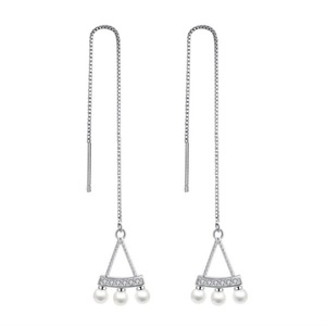 2PCS Copper Woman Jewelry Triangle Cutout Tassel Earrings Long Section