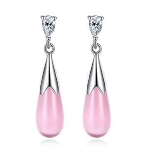 2PCS Copper Woman Long Paragraph Pink Earrings Lady Jewelry