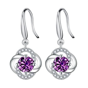 2PCS Copper Women's Fashion Jewelry Flower Four-leaf Clover Long Tassel Earrings