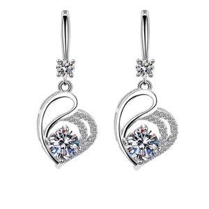 2PCS Copper Women's Fashion Jewelry Long Tassel Hanging Heart-shaped Earrings