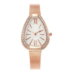 2Pcs Crystal Case Triangle Dial Simple Design Full Stell Mesh Belt Women Quartz Watch