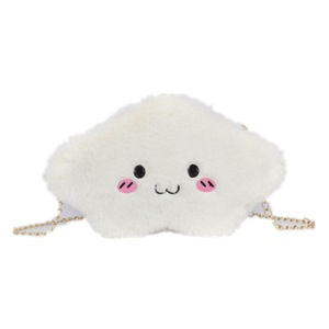 2Pcs Cute Cloud-shaped Smile Face Fashion Plush Bag Ladies Handbag Chain Mobile Phone Bag (White)