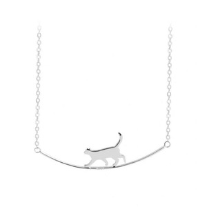 2PCS Fashion Cat Curved Simple Personality Silver plating Jewelry Cute Animal Walking Cat Clavicle Chain Necklaces