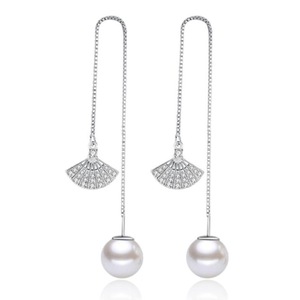 2PCS Fashion Copper Jewelry Retro Fashion Long Section of The Fan-shaped Earrings