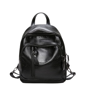 2Pcs Fashion Design Women Black Backpack zipper PU Leather Shoulder School Rucksack Lady Girls Travel Bag