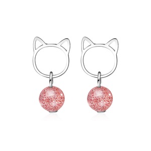 2PCS Fashion Silver plating Earrings Female Jewelry Trendy Cat Strawberry Moonstone Earrings for Women Gifts