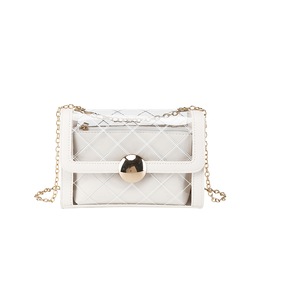 2Pcs Fashion Small Square Clear Shoulder Bags Handbag, 2 in 1 Transparent Chain Crossbody Bag + Leather Purse for Women