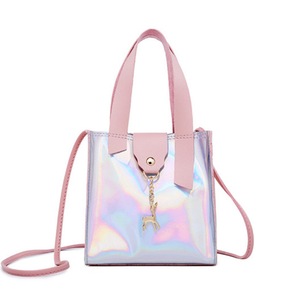 2Pcs Hologram Transparent Shoulder Bag Women Clear Laser Handbag Holographic Purse New Laser Deer Pendant Square Bag
