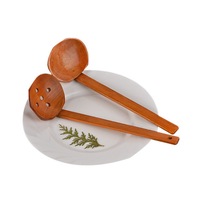 2PCS Kitchen Bamboo Handle Hot Pot Spoon Wooden Tableware Household Spoon Colander Ramen Spoon