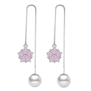 2PCS Ladies Fashion Copper Earrings Retro Cute Flower Long Popular Ear Jewelry