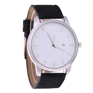 2PCS Male Business Casual Quartz Wrist Watch with Leather Watch Strap Gifts Black belt white surface