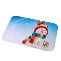 2PCS New Christmas Snowman Printed Soft Flannel Floor Mat Bathroom Anti Slip Mat Rug blue_40*60cm