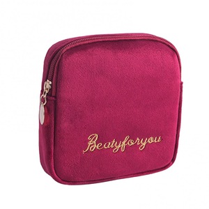 2Pcs Plush Embroidery Women Cosmetics Sanitary Purse Storage Bag Pouch Container