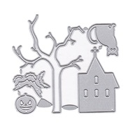 2Pcs Scrapbook DIY Carbon Steel Embossing Etching Cutter Die Halloween Tree Pumpkin Cat Bat WS-1072 11*10.3cm