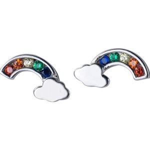 2PCS Silver plating Colorful Rainbow Earrings for Women Girl Stud Earrings jewelry