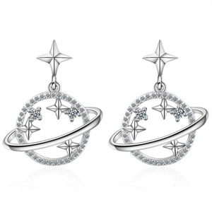 2PCS Silver plating Creative Geometric Stars Stud Earrings for Women Trendy Elegant Wedding Jewelry