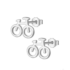 2PCS Silver plating Fashion Cute Tiny Bicycle Charm Stud Earrings for Women Birthday Wedding Jewelry