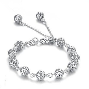 2PCS Silver plating Fashion Hollow Ball Ladies Bracelets Jewelry Female Birthday Gift Bracelet