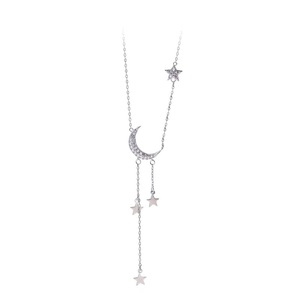 2PCS Silver plating Fashion Moon Star Necklace for Women Couples Personality Jewelry Party Gifts