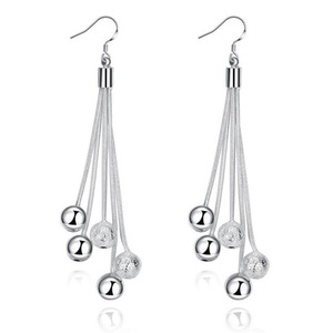 2PCS Silver plating Five Line Chain Beads Drop Earrings for Women Engagement Fashion Wedding Jewelry