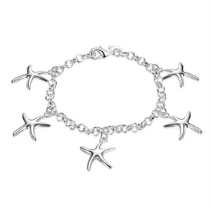 2PCS Silver plating Five Starfish Bracelet for Women Fashion Charm Wedding Engagement Party Jewelry