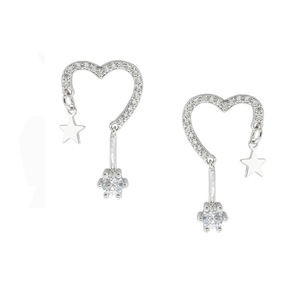 2PCS Silver plating Geometry Heart Stud Earrings for Women Girl Fashion Small Simple Ear Hoops Party Jewelry