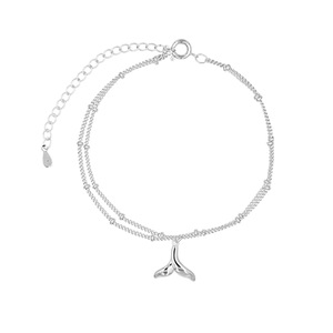 2PCS Silver plating Jewelry Double Layer Mermaid Tail Anklet Bracelet Fish Tail Foot Anklets For Women Summer Gifts