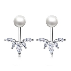 2PCS Silver plating Jewelry Woman Fashion Earrings Retro Long Tassel Cubic Flower Pop Earrings