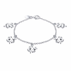 2PCS Silver plating Lucky Four Leaf Clover Charm Bracelet Bracelet for Women Jewelry