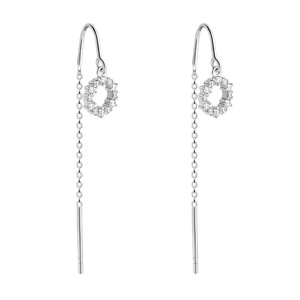 2PCS Silver plating Round Long Chain Stud Earring for Women Girls Wedding Jewelry