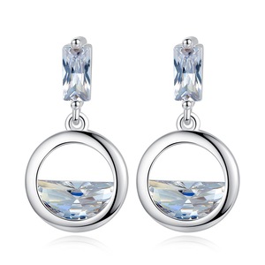 2PCS Silver plating Round Spring Water Shaped Drop Earrings Fashion Geometric Circle Jewelry