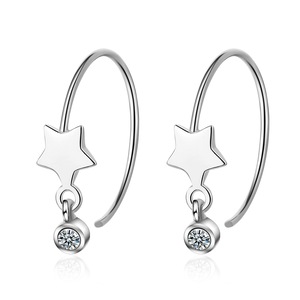 2PCS Silver plating Star Hoop Earrings for Women Ear Piercing Star Earrings Simple Jewelry