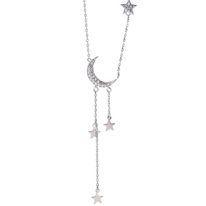 2PCS Silver plating Stars and Moon Tassels Necklace Clavicle Chain for Women Choker Fashion Jewelry Pendant