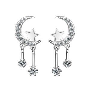 2PCS Silver plating Stud Earrings for Women Girls Fashion Moon Star Party Jewelry Gifts