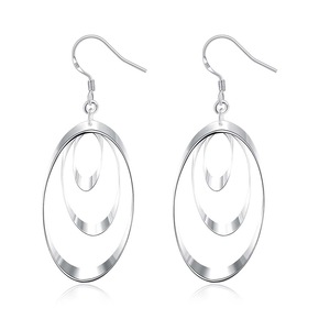 2PCS Silver plating Three Circle Wafer Vintage Long Tassel Dangle Earrings for Women Engagement Wedding Jewelry