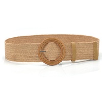 2PCS Summer Women Braided Elastic Belt Buckle Vintage Bohe Straw Buckle Belt Women Knitted Belt Dress Belt