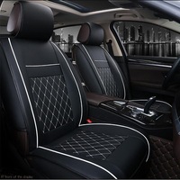 2pcs Universal Fashionable PU Leather Full Surround Car Seat Cover Headrest Waist Support Pad