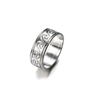 2Pcs Vinatge Finger Ring Antique Silver Simple Engraved Pattern Wave Rings Ethnic Jewelry for Women Men
