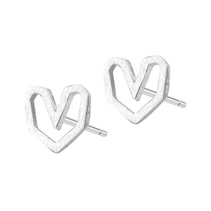 2PCS Vintage Frosted Charm Hearts Stud Earrings for Girl Silver plating Ear Fashion Jewelry