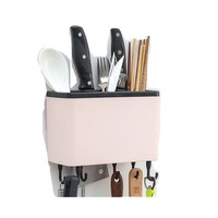 2Pcs Wall Mount Multifunction Kitchen Storage Rack Organizer Shelves Chopstick Holder Four-position Hook Built-in Drain Cutlery Shelf