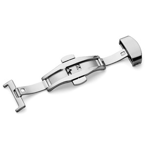 2Pcs Watch Leather Wrist Strap Butterfly Buckle Stainless Steel Double Snap, Size: 20mm (Silver)